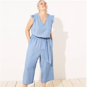 LOFT Plus Chambray Jumpsuit Flutter Sleeve Cutout